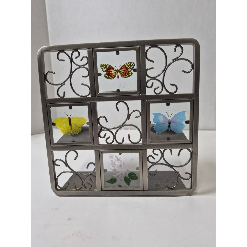 PartyLite Butterfly Trio Tea Light Candle Holder Metal Scroll Glass Votive Stand